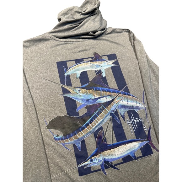 Guy Harvey Other - Guy Harvey Mens Gray Long Sleeve‎ Graphic Fishing Shirt Marlin Tuna Sailfish L/G